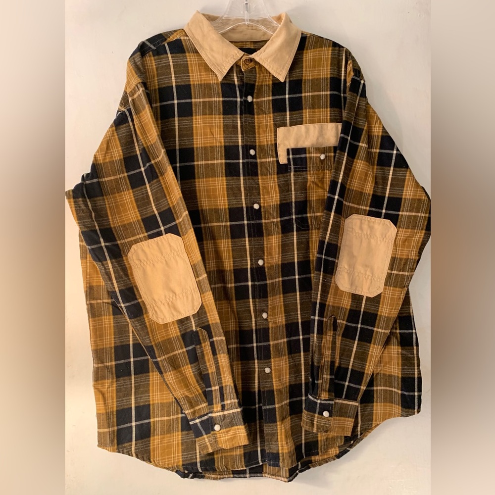 Stone Creek Plaid Button Down Shirt, Size: L, & Color: Black, Mustard, & Tan